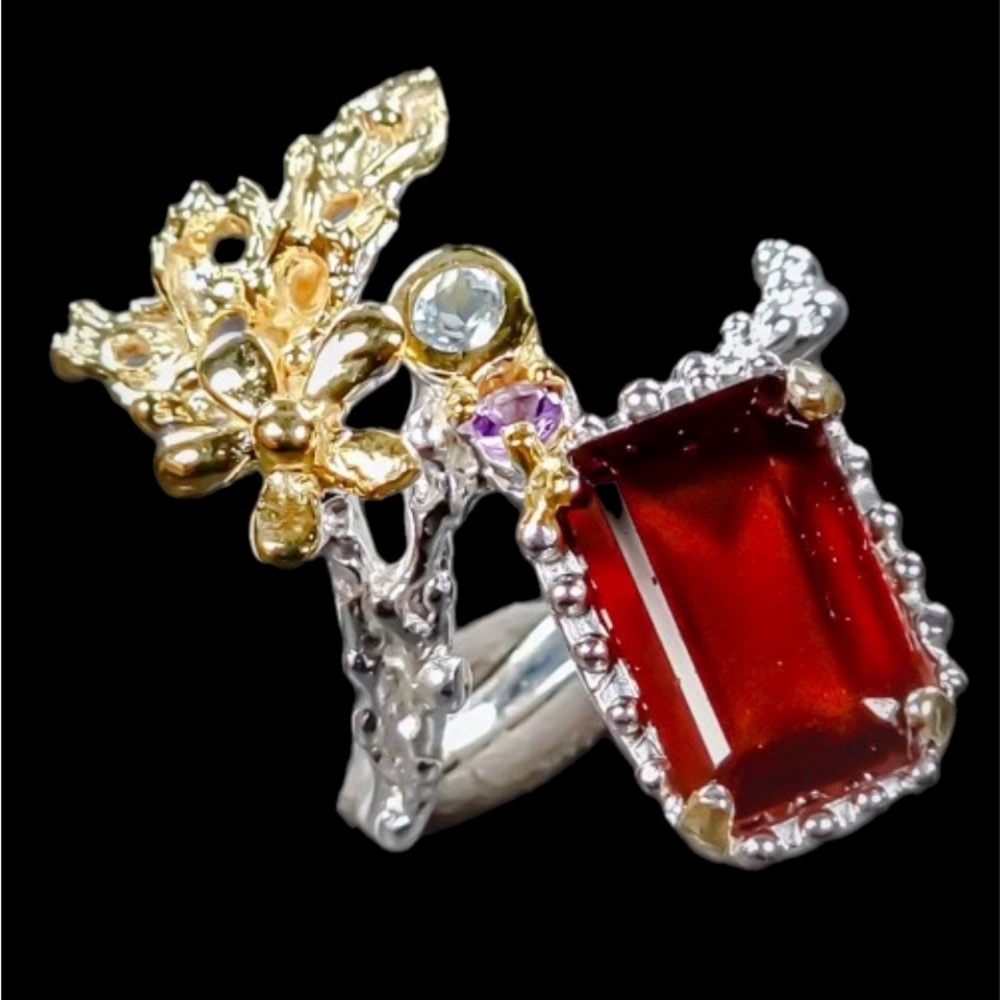 Unique, Artistic, Genuine Garnet Ring